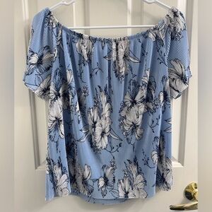 Floral Blue Off-Shoulder Top